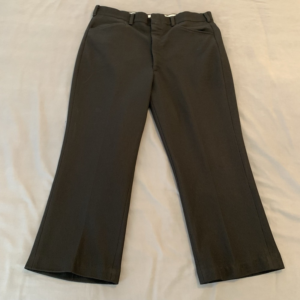 Vintage Kings Road Pants Mens 35x24 Black Perma-Prest Microfiber Dress 70s